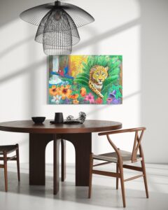 Leopard im Urwald bei Wasserfall Acryl auf Leinwand.