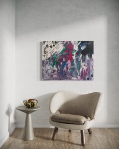 Acrylgemälde mit grafischen und farblich rhythmischen Elementen; Darstellung einer abstrakten Komposition – inspiriert vom Zusammenspiel von Form, Farbe und innerer Harmonie, ähnlich einer musikalischen Struktur.