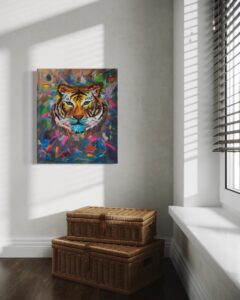 bstraktes Gemälde eines Tigers im Dschungel - Untamed Eyes von Ilse Paints