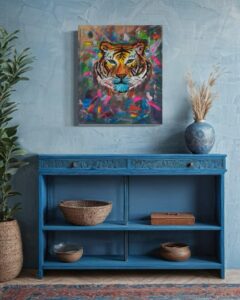 bstraktes Gemälde eines Tigers im Dschungel - Untamed Eyes von Ilse Paints