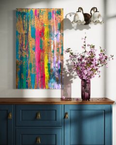 City of gold, abstraktes Gemälde gold und bunt, zeitgenössische Kunst