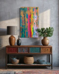 City of gold, abstraktes Gemälde gold und bunt, zeitgenössische Kunst