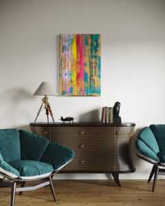 City of gold, abstraktes Gemälde gold und bunt, zeitgenössische Kunst