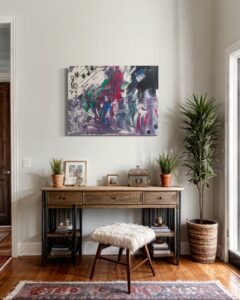 Acrylgemälde mit grafischen und farblich rhythmischen Elementen; Darstellung einer abstrakten Komposition – inspiriert vom Zusammenspiel von Form, Farbe und innerer Harmonie, ähnlich einer musikalischen Struktur.