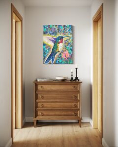 Fly zeitgenössische Kunst - abstrakter Kolibri in Flur
