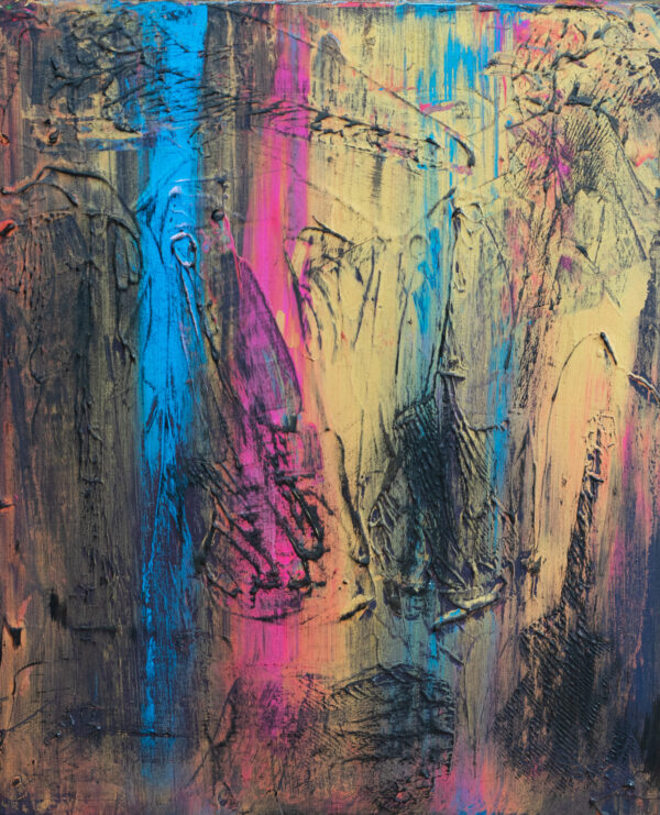 dynamische Farbflächen, intensive Licht-Schatten-Kontraste, moderne Kunst mit musikalischer Atmosphäre.