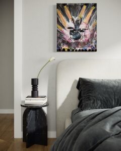 Farbenfrohes Acrylgemälde mit dynamischen Formen und leuchtenden Farben; inspiriert vom Gefühl eines leichten Herzens während eines Konzerts – Ausdruck von Freiheit, Verbundenheit und dem Loslassen des Alltags.