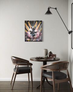 Farbenfrohes Acrylgemälde mit dynamischen Formen und leuchtenden Farben; inspiriert vom Gefühl eines leichten Herzens während eines Konzerts – Ausdruck von Freiheit, Verbundenheit und dem Loslassen des Alltags.