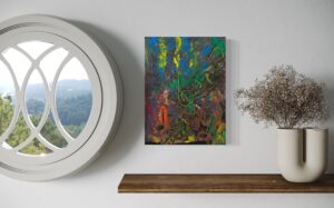 Acrylgemälde mit dynamischen Farbverläufen und abstrakten Formen; Darstellung eines musikalischen Sturms, der die Energie und Unvorhersehbarkeit von Klang visualisiert – ein Ausdruck von Leidenschaft und Intensität.