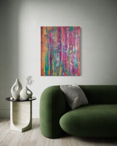 Acrylgemälde in warmen, weichen Farbtönen; Darstellung einer untergehenden Sonne in träumerischer Stimmung – inspiriert von der Ruhe und Melancholie des Abends zwischen Licht und Dunkelheit.