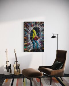 Acrylgemälde mit expressiver Struktur und dynamischer Farbwirkung; gewidmet allen Metal-Gitarristen, die als künstlerische Inspiration dienen – abstrakte Hommage an Klang, Energie und musikalischen Ausdruck.