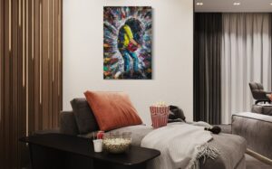 Acrylgemälde mit expressiver Struktur und dynamischer Farbwirkung; gewidmet allen Metal-Gitarristen, die als künstlerische Inspiration dienen – abstrakte Hommage an Klang, Energie und musikalischen Ausdruck.