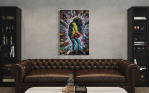 Acrylgemälde mit expressiver Struktur und dynamischer Farbwirkung; gewidmet allen Metal-Gitarristen, die als künstlerische Inspiration dienen – abstrakte Hommage an Klang, Energie und musikalischen Ausdruck.