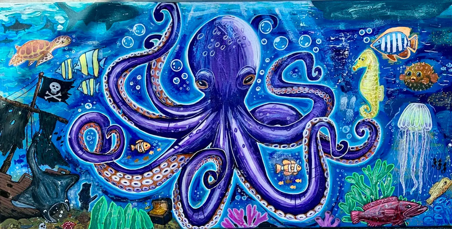 Unterwasserbild eines Oktopus Acrylgemälde Original