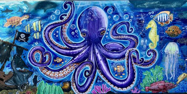 Unterwasserbild eines Oktopus Acrylgemälde Original
