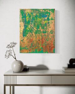 Eldorado 1 abstrakte Kunstwerke in Gold. Acryl auf Leinwand