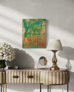 Eldorado 1 abstrakte Kunstwerke in Gold. Acryl auf Leinwand