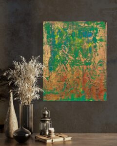 Eldorado 1 abstrakte Kunstwerke in Gold. Acryl auf Leinwand