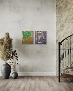 Eldorado 1 und 2 abstrakte Kunstwerke in Gold. Acryl auf Leinwand