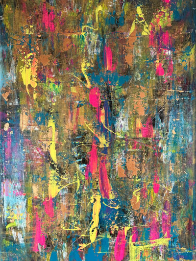 Acrylgemälde in warmen Herbstfarben mit fließenden Übergängen; zeigt die natürliche Schönheit des beginnenden Herbstes – weiches Licht, goldene Töne und die stille Veränderung in der Landschaft.