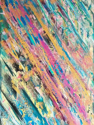 Acrylgemälde mit fließenden, leichten Farbverläufen; inspiriert von einem sanften Sommerregen – Darstellung von Wärme, Leichtigkeit und der belebenden Kraft der Natur.