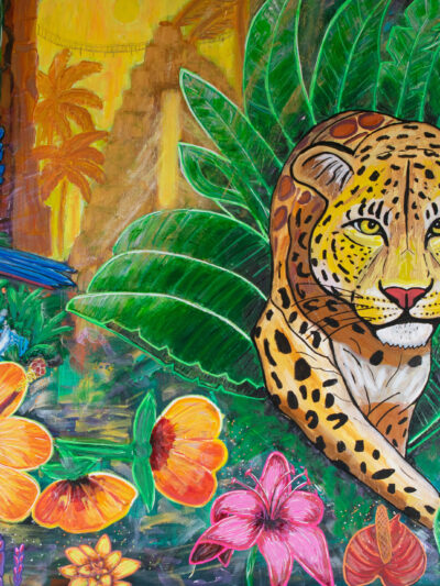 Leopard im Dschungel Abenteuer goldene Akzente Acryl Original auf Leinwand