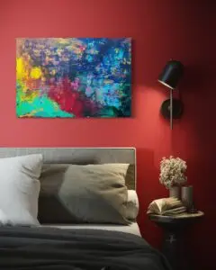 Abstraktes Gemälde bunt und mystisch auf Leinwand