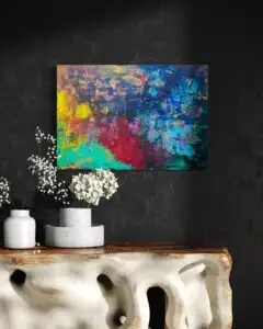 Abstraktes Gemälde bunt und mystisch auf Leinwand