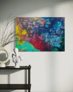 Abstraktes Gemälde bunt und mystisch auf Leinwand