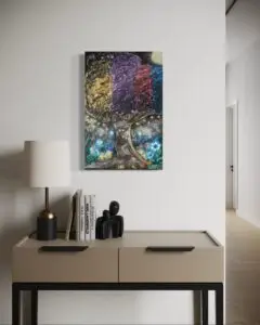 Wohnung mit bunten Baum Acryl auf Leinwand und gold Elementen