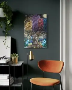 Wohnung mit bunten Baum Acryl auf Leinwand und gold Elementen