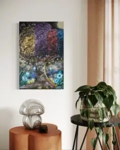 Wohnung mit bunten Baum Acryl auf Leinwand und gold Elementen