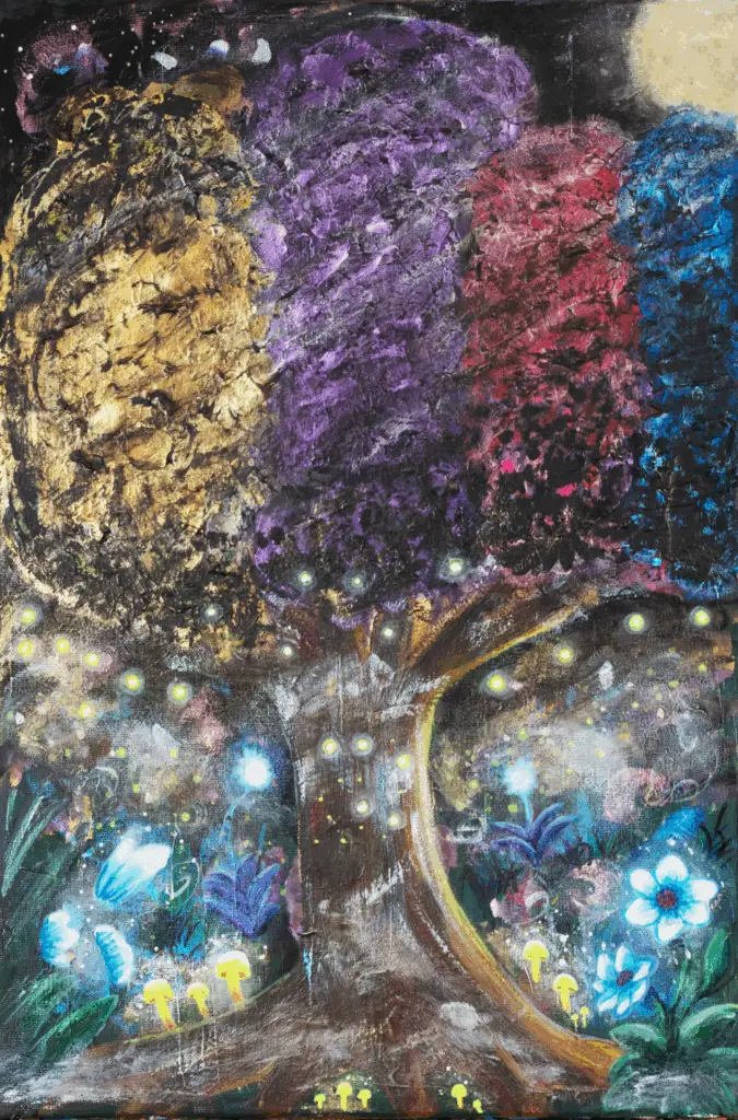 The Tree of Dreams ist ein verträumtes Kunstwerk voller Fantasie und leiser Magie – ein Bild, das zum Innehalten, Träumen und Weiterdenken einlädt.