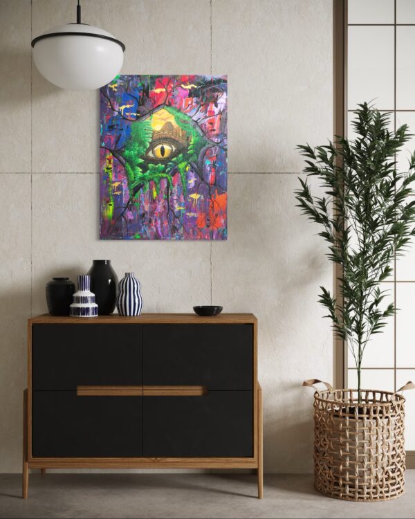 Riss in der Wand mit Blick in die Dinowelt