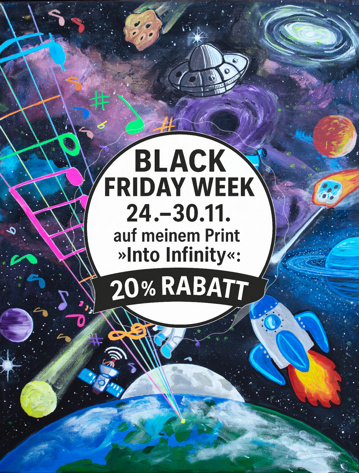 Kunstprint Info infinity Cosmic Comic Art Print im Sale Black Friday Week